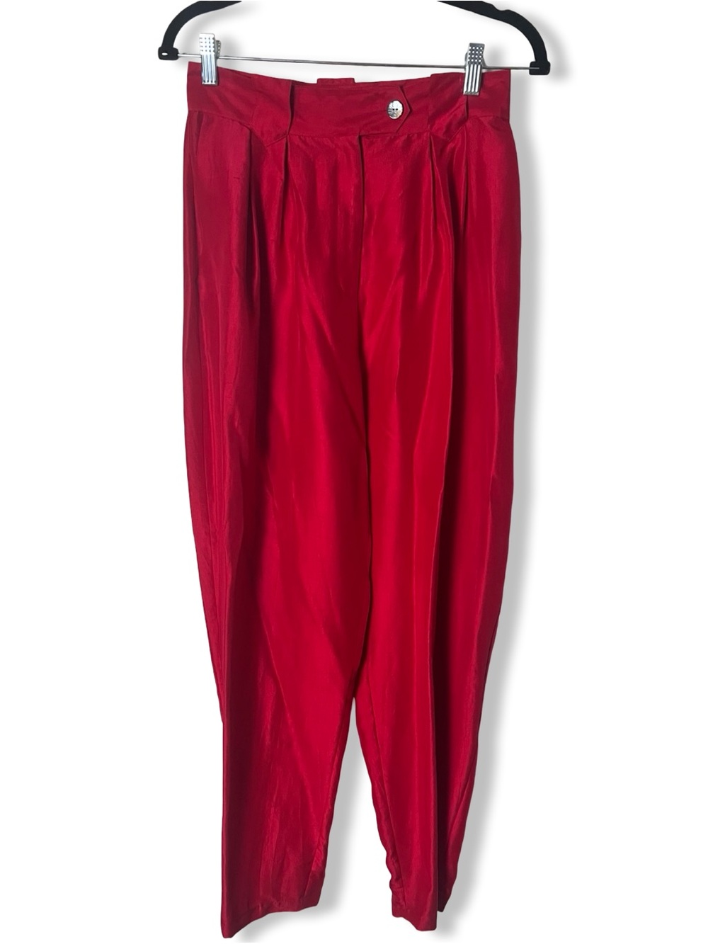 Vintage Char Red‎ 100% Silk Pleated Trousers Pants NWT Deadstock 80s Sz. 10
